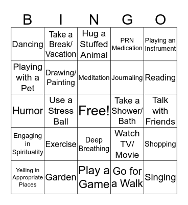 Coping Skills Bingo Card