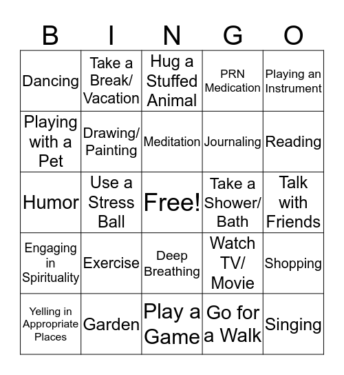 Coping Skills Bingo Card