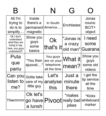 jOnAs bingo Card