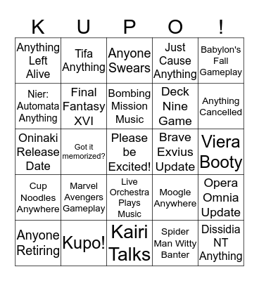 Square Enix Conference 2019 Bingo Card