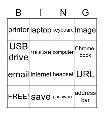 Computer Vocabulary Bingo Card