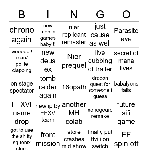 sqenix  Bingo Card