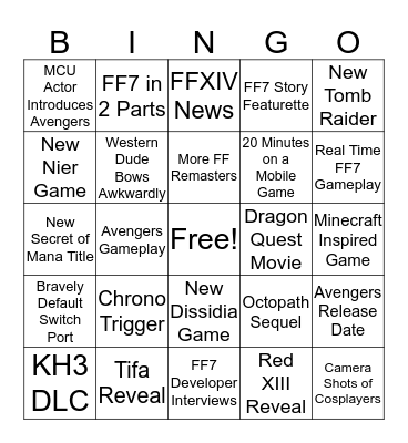 Square Enix Conference  Bingo Card