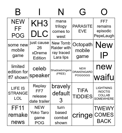 Squeenix Bingo Card