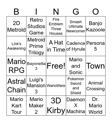 Nintendo E3 2019 Bingo Card