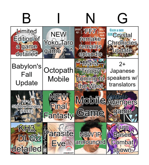 Square Enix E3 2019 Bingo Card