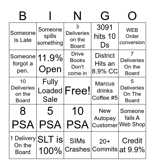 War Room Bingo Card