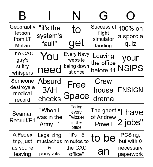 Stashed Ensign Bingo Card