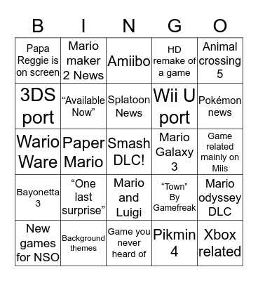 Nintendo E3 bingo Card