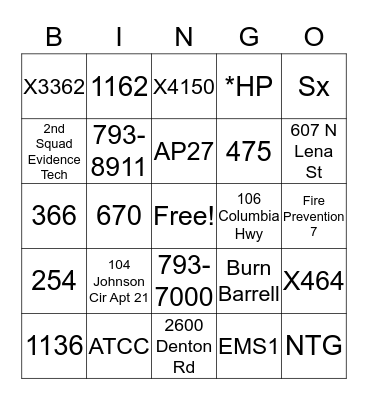 X 2 1 5       B I N G O  Bingo Card