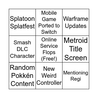 Nintendo E3 Bingo Card