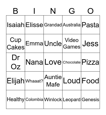 The Spencer's Bingo  Bingo Card