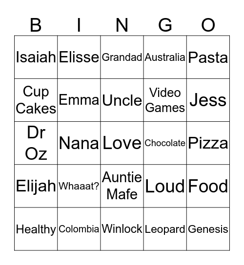 The Spencer's Bingo  Bingo Card