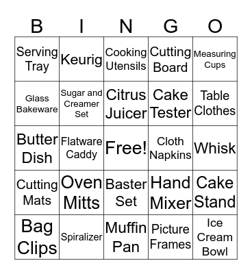 Bridal Shower Bingo Card
