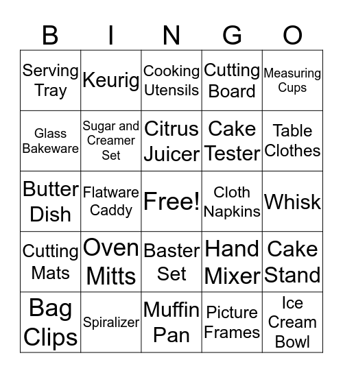 Bridal Shower Bingo Card
