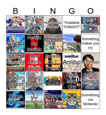 Nintendo E3 Bingo Card