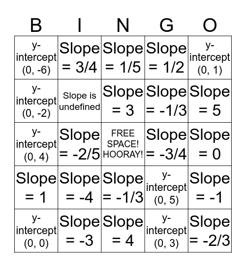 Slope Bingo Card