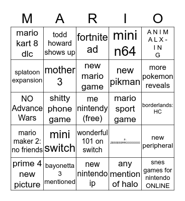 big ole nintendo Bingo Card