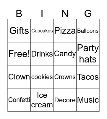 Events Vocabulary Bingo Card