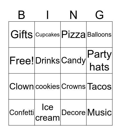 Events Vocabulary Bingo Card