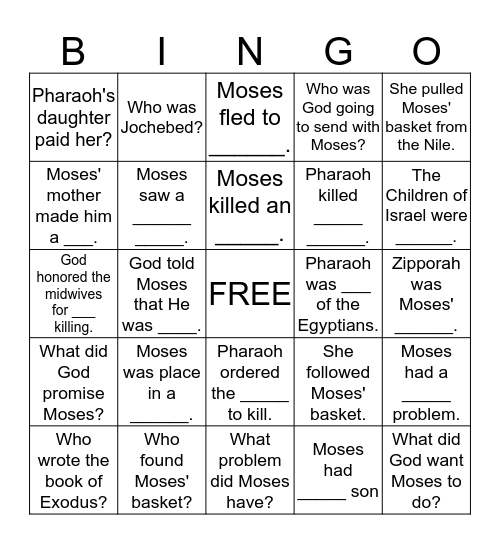 Moses  Bingo Card