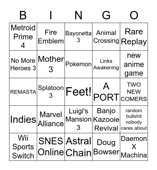 Nintendo Bingo Card