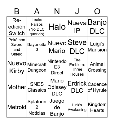 Nintendo E3 Direct Bingo Card