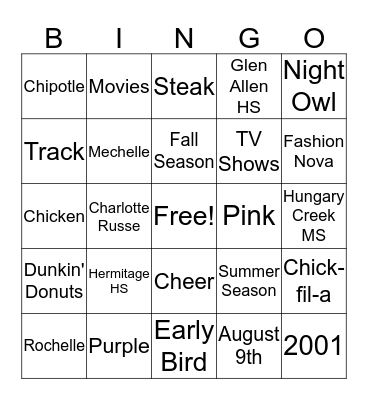 DD BINGO! Bingo Card
