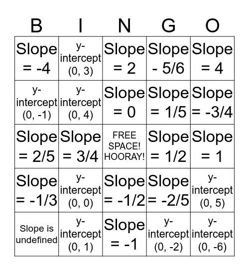 Slope Bingo Card