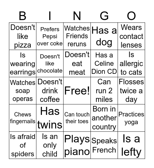 Icebreaker Bingo Card