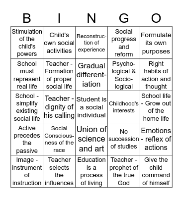 JOHN DEWEY BINGO Card
