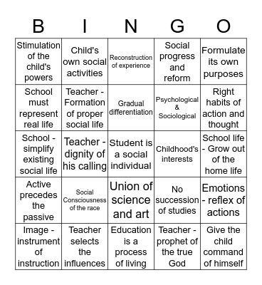 JOHN DEWEY BINGO Card