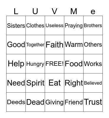 Show What You Know James 2:26 Bingo Card