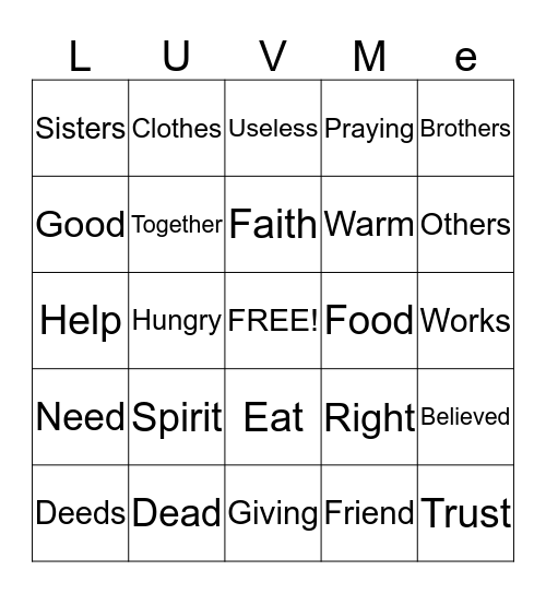 Show What You Know James 2:26 Bingo Card