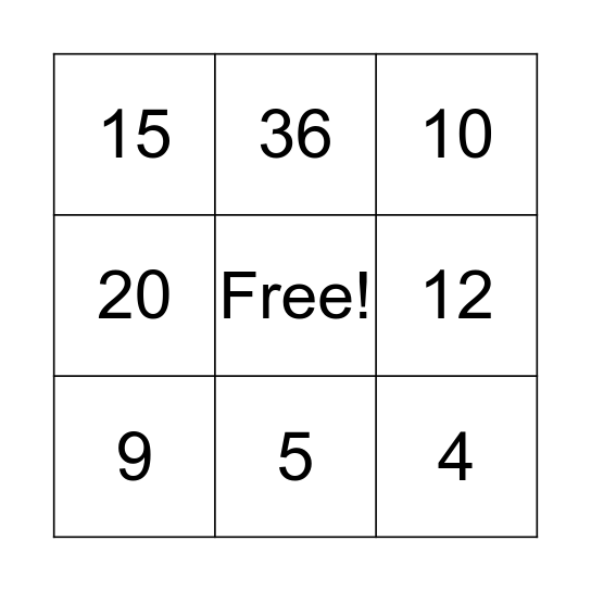 Multiplication Bingo! Bingo Card