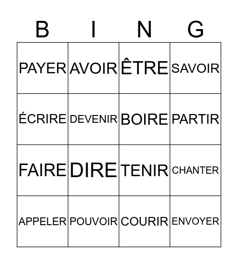 Le Bingo du Futur Simple ! Bingo Card