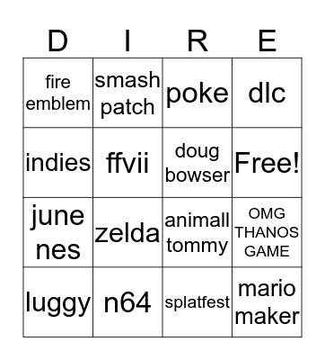 nintendo birect by dirty white boy Bingo Card