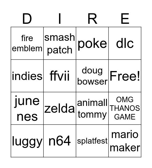nintendo birect by dirty white boy Bingo Card