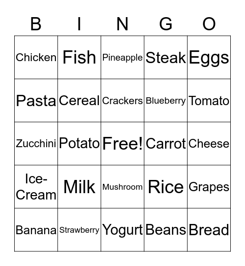 Cooking Club Bingo Card