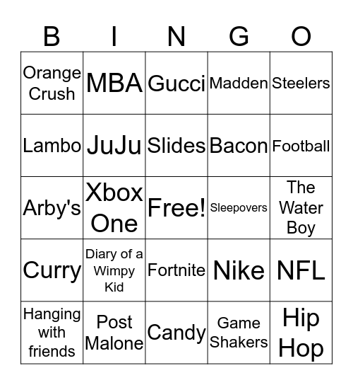 Grayson Likes... Bingo Card