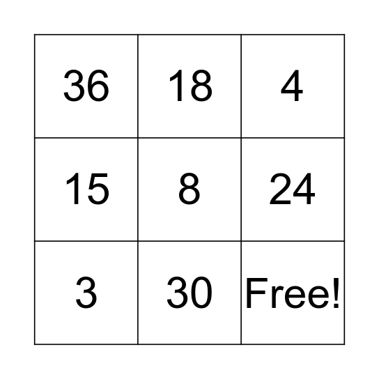 Multiplication Bingo! Bingo Card