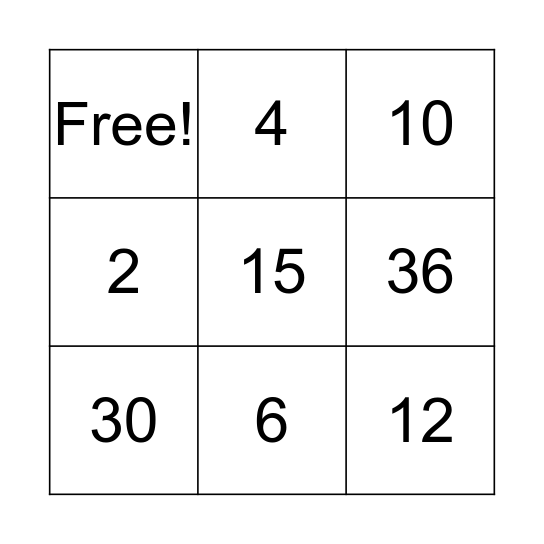 Multiplication Bingo! Bingo Card