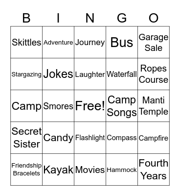 Girls Camp Bingo Card
