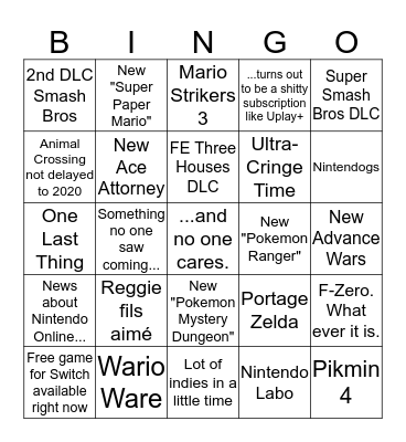 Nintendo E3 2019 Bingo Card