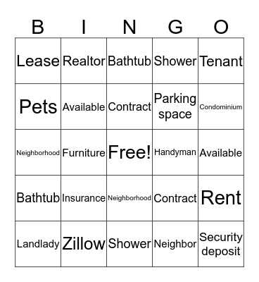 Housing Bingo Card