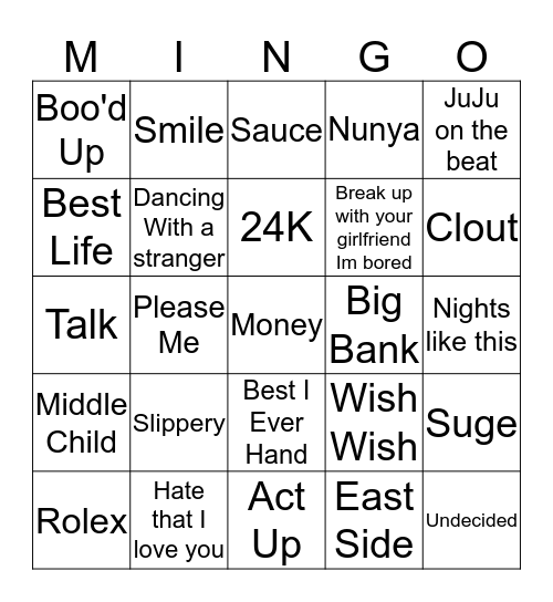 Mingo Bingo Card