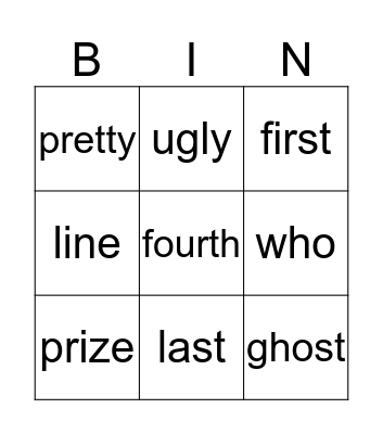 The Costume Parade Bingo Card