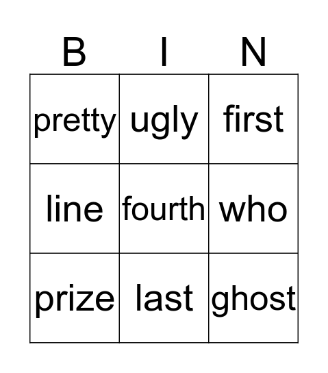 The Costume Parade Bingo Card