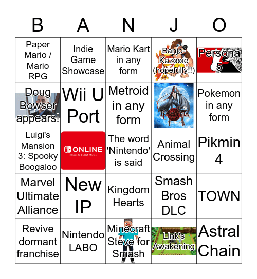 Nintendo E3 Bingo Card