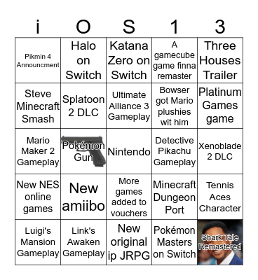 Nintendo E3 Bingo Card